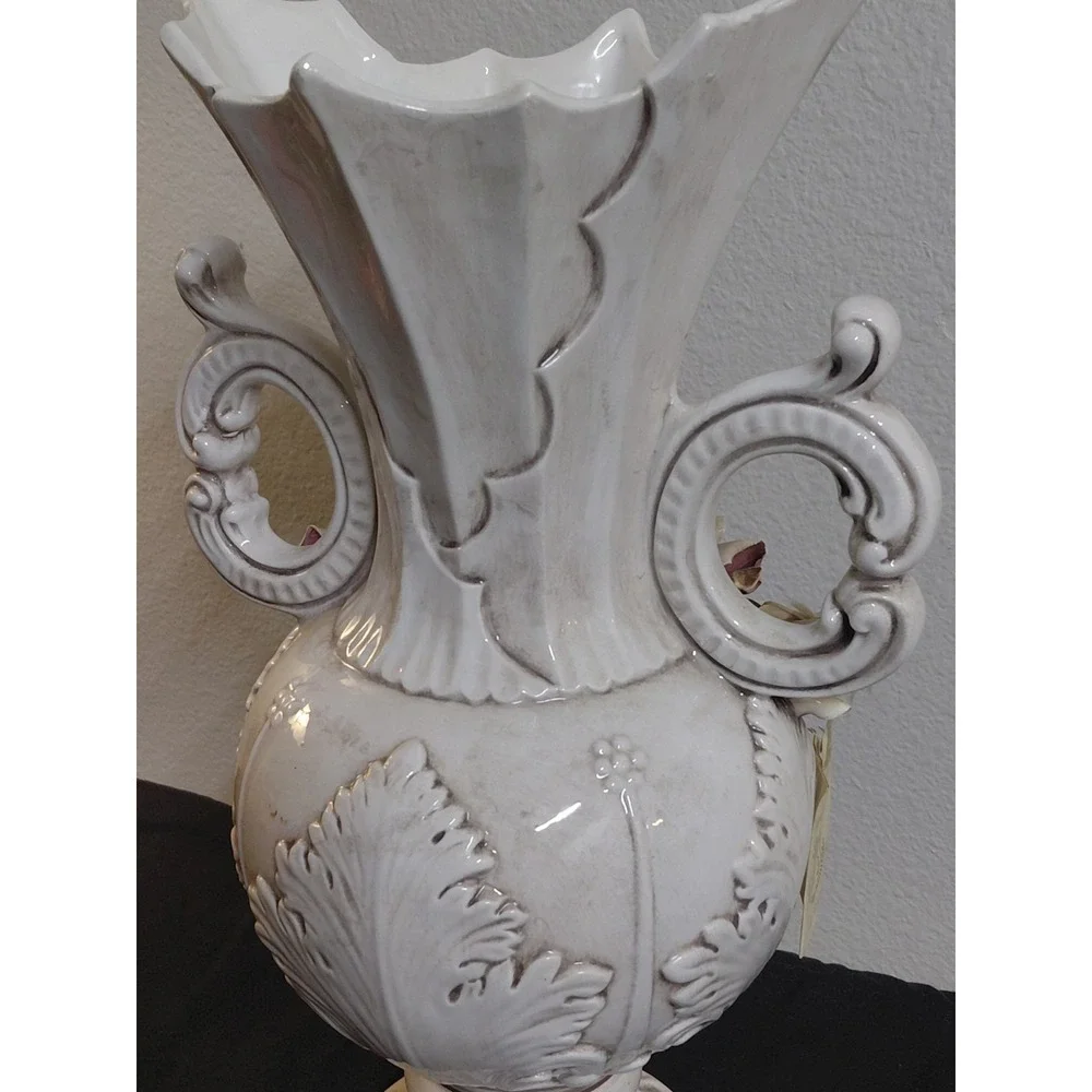 Vintage Nuova Capodimonte F.lli Savastano Vase Large Italian Floral 15